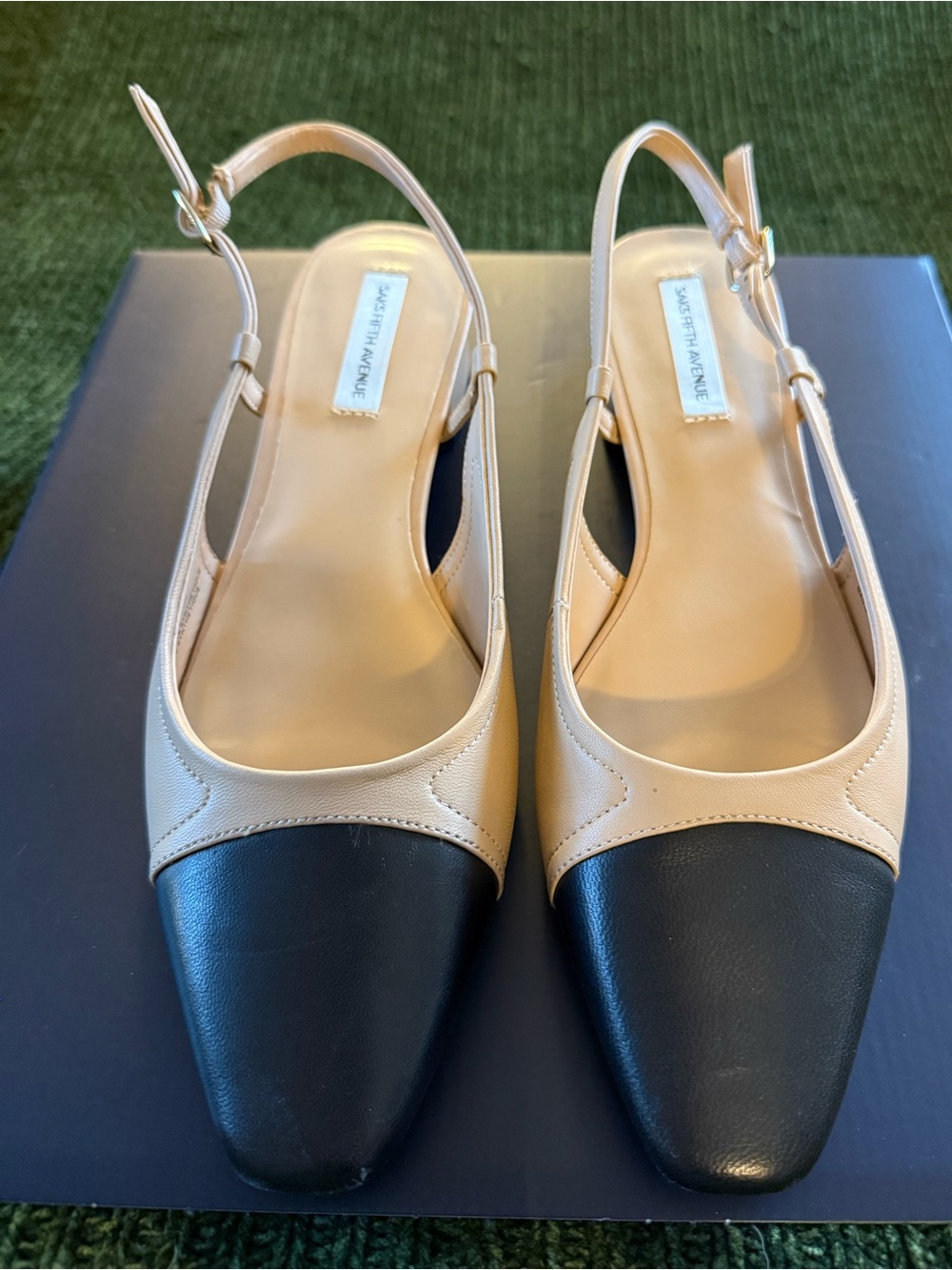Saks Fifth Avenue Two-Tone Slingback Mules in Beige and Black